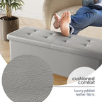 Storage Ottoman Bench with Bins, 43-in Storage Bench for Bedroom End of Bed, Folding Foot Rest Ottoman for Living Room Max 660lbs, Leather Ottomans, Light Grey