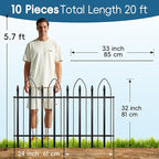 Garden Fence 32" H x 24" W (10 Panels, Total 20 ft), Metal Fence Decorative Border Fence, Rustproof Landscape Fencing for Dog, Flower Bed, Yard, Patio, Animal Barrier