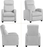 Yaheetech Corduroy Recliner Chair Single Sofa Home Theater Seating Adjustable Modern Reclining Chair for Living Room Bedroom Home Theater Light Gray