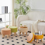Wimarsbon Storage Ottoman, Modern Round Footrest with Soft Padded Seat, Teddy Velvet Footstool with Wood Legs, Accent Small Table or Plant Stand for Hallway, Living Room (Off-White)