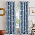 NICETOWN Vintage Blue Foil Print 90 inch Long Curtains for Elegant Home Decoration, Wave Silver Line Design Drapes Light Filtering, W52 x L90, 2 Panels