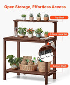 VEVOR Potting Bench Table, Outdoor Gardening Workstation with 36 x 20 in Wood Tabletop, Garden Planting Work Station with Storage Shelves, Hook for Outside Patio, Backyard, Brown