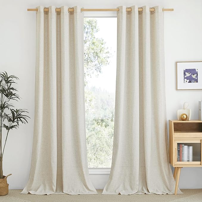 NICETOWN Rustic Linen 144 inch Long Curtains for Living Room, Grommet Privacy Added Thick Linen Weave with Light Filter Window Curtains & Drapes for Bedroom, Natural, W55 x L144, 2 Panels