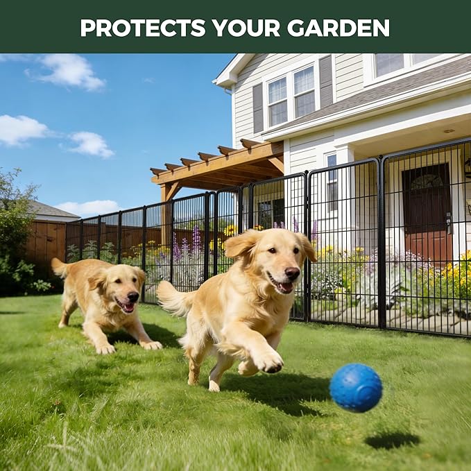 FXW Garden Fence Outdoor for The Yard – 40in(H) x 36.4ft(L) Heavy Duty Metal Animal Barrier for Dog and Rabbit, Decorative Dog Fence, 16 Panels, Black