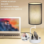 Dreamholder Table Lamp with 3 USB Charging Ports, Modern Desk Lamp with AC Outlet and Phone Stands, Perfect Bedside Lamp for Bedroom, Living Room, Office (Pack of 2), White&Black