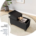 Storage Ottoman Bench with Bins, 30-in Storage Bench for Bedroom End of Bed, Folding Foot Rest Ottoman for Living Room Max 660lbs, Fabric Ottomans, Black