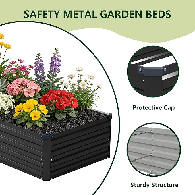 6x1.5x1 ft(2 Pack) Galvanized Raised Garden Bed,Outdoor Planter Box Metal Patio Kit Planting Bed for Vegetables Flowers and Succulents,Black