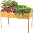 Bamboo Raised Garden Beds Outdoor, Raised Garden Bed with Legs, Elevated Bamboo Planter Box, Standing Growing Bed for Growing Fresh Herbs, Vegetables, Succulents, Flowers (48x25x30 Inch)