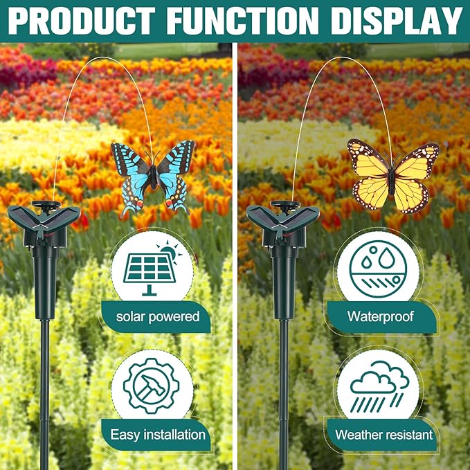 6 Pcs Solar Flying Moving Fluttering Waterproof Garden Stakes Decorations for Home Yard Pathway Garden Landscape Christmas Outdoor Indoor Centerpieces Gift Decorations (Butterfly)