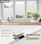 LazBlinds No Tools No Drill Cordless Cellular Shades, Blackout Light Blocking Honeycomb Shades for Home, Thermal Insulation Blinds for Windows, 23" W x 36" H, White