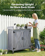 VEVOR Potting Bench Table, Outdoor Gardening Wooden Storage Cabinet with 36 x 16 in Galvanized Iron Tabletop, Garden Planting Workstation with Large Storage Space, 4 Casters for Patio, Backyard, Gray