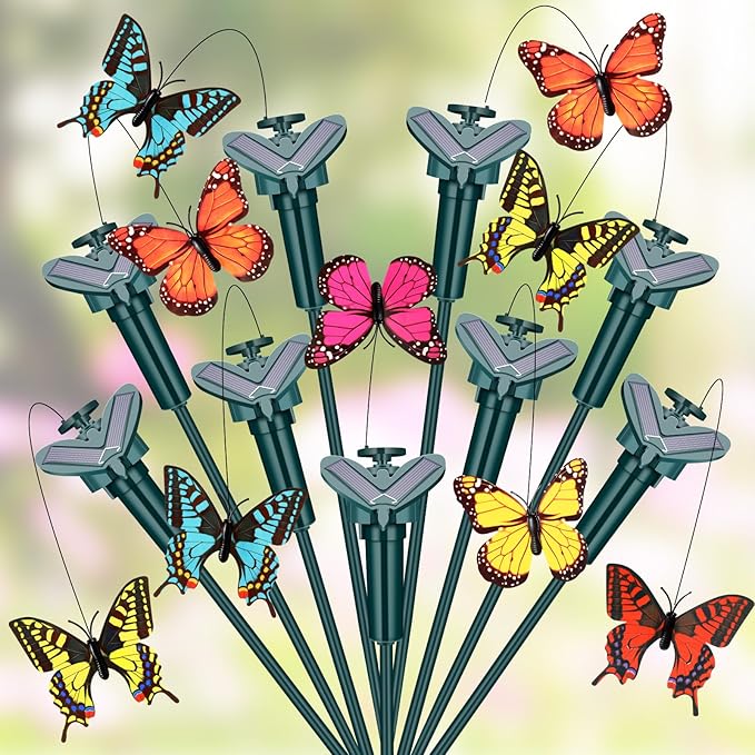 9 Pcs Solar Flying Moving Fluttering Waterproof Garden Stakes Decorations for Home Yard Pathway Garden Landscape Christmas Outdoor Indoor Centerpieces Gift Decorations (Butterfly)