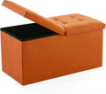 HAUSFRAU - 30 Inches Storage Ottoman Bench with Flipping Lid, Foldable Storage Chest Foot Rest for Living Room, Bedroom, Entryway, Load 660 lb, Linen Orange