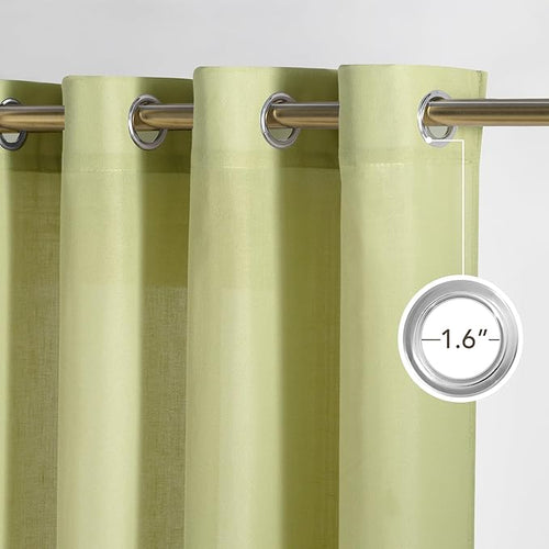 NICETOWN Fresh Green Linen Farmhouse Curtains 96 inches Long, Grommet Thick Flax Semi Sheer Window Treatments Privacy Assured with Light Filtering for Bedroom, W55 x L96, 2 Panels