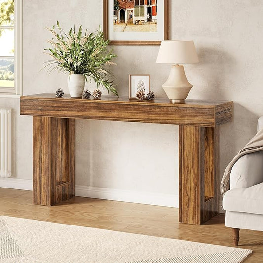 LITTLE TREE 63-Inch Long Console Tables for Entryway, Large Sofa Table Behind Couch, Wooden Entry Foyer Hallway Table, Industrial Console Sofa Tables for Living Room, Rustic Brown