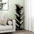 Furinno TREE Book Shelf, 9-Tier Bookshelf, Tree Bookcase with Angled Open Shelf, 8.4 x 15.7 x 50.9, for Room Decor, for Living Room, Bedroom, Home Office, Espresso