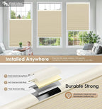LazBlinds No Tools No Drill Cordless Cellular Shades, Blackout Light Blocking Honeycomb Shades for Home, Thermal Insulation Blinds for Windows, 34" W x 48" H, Beige