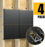 Peg Board, 4 Pack Metal Pegboard Panels with 50 Hooks, Black Pegboards Wall Organizer, Heavy Duty Peg Board for Walls Home, Garage Tool Storage, Office Organization, Craft Room, Kitchen