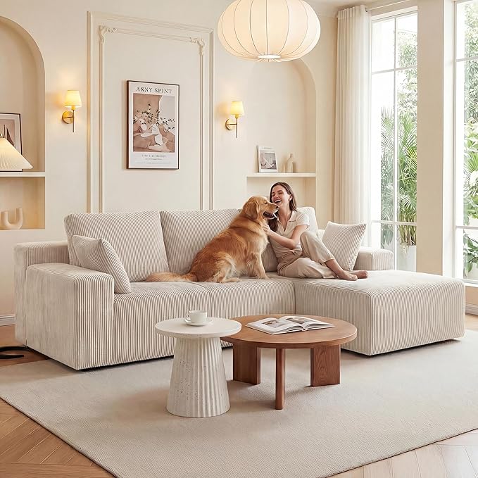 Cloud Sectional Boneless Couches for Living Room, Modular L Shaped Couch with Deep Seat Oversized Right Facing Chaise, Memory Foam Compressed Spineless 3 Seater Sofa for Apartment, Taupe | No Assembly Required, Deep Seat, Cat-Claw Resistant, High-Resil...