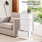 Dresser for Bedroom with 4 Drawers, Anti-Tip Tall Fabric Chests Storage Organizer Tower Furniture with Wooden Top Metal Frame for Clothes, Closet, Living Room, Hallway, Entryway