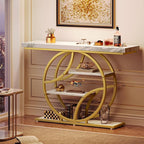 Huuger 47.2 Inch Entryway Table with Marble Top, Modern Console Sofa Table, Accent Table with Shelves, for Entry, Hallway, Entrance, Foyer, O-Shaped Metal Frame, White Marble & Gold