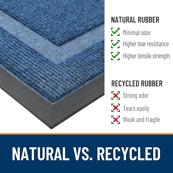 OLANLY Front Door Mat Indoor Outdoor Entrance, Waterproof All-Season, All-Weather Doormat, Sturdy Natural Rubber, Fade Resistant, Low Profile, Easy Clean Patio Porch Entryway Mat, 59x23, Light Blue