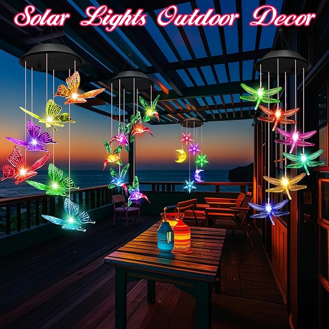 Easter Basket Stuffers Gifts for Her Mom Grandma, Mother Birthday Gardening Hummingbird Gifts for Women, Winzwon Wind Chimes Solar Lights Outdoor Decor for Garden Patio Yard Porch