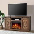 AMERLIFE Fireplace TV Stand with Sliding Barn Door for TVs up to 65", Farmhouse 59" Fireplace Entertainment Center with Storage Cabinets/Adjustable Shelves, Barnwood