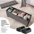 Storage Ottoman Bench with Bins, 43-in Storage Bench for Bedroom End of Bed, Folding Foot Rest Ottoman for Living Room Max 660lbs, Fabric Ottomans, Grey
