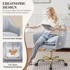 Vanity Chair with Wheels, Comfy Home Office Desk Chairs Adjustable Modern Velvet Makeup Vanity Chairs for Bedroom Living Room-Gray