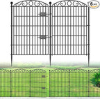 No Dig Decorative Garden Fence 6 Panel with Gate - 36in H x 12ft L, Tall Animal Barrier for Dogs Rabbits, Rustproof Metal Wire Panels for Yard, Patio, and Outdoor Border Use