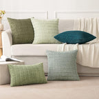 MIULEE Pack of 2 Spring Corduroy Decorative Throw Pillow Covers 12x12 Inch Soft Boho Striped Pillow Covers Modern Farmhouse Home Decor for Summer Sofa Living Room Couch Bed Sage Green