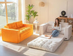 MAXYOYO Convertible Sofa Bed, Pull Out Loveseat Sleeper Sofa, 2 in 1 Folding Couch Bed, Fold Out Floor Couch with Pillows for Living Room Bedroom Lounge, Orange