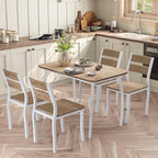 IDEALHOUSE Dining Table Set for 4 Modern Kitchen Table and Chairs Set with Chamfered Edges Cushioned Seats Space-Saving Metal Frame for Dining Room Apartment Small Spaces, White & Wood Grain Color