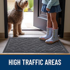 OLANLY Front Door Mat Indoor Outdoor Entrance, Waterproof All-Season, All-Weather Doormat, Sturdy Natural Rubber, Low Profile, Easy Clean Patio Porch Entryway Mat, Herringbone Brick (Grey, 36x24)