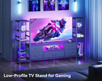 Casaottima TV Stands for 40/43/50 Inch TV, Entertainment Center with LED Lights & Power Outlets, TV Stand Living Room with 5 Fabric Drawers, TV Console Cabinet for Bedroom, Black
