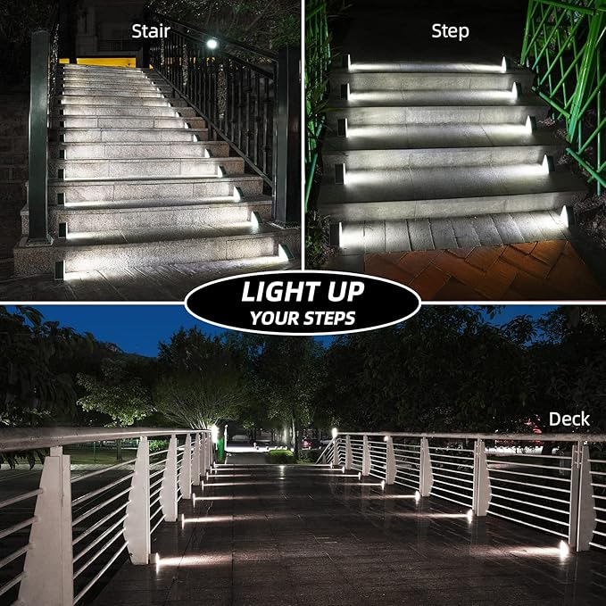 NIORSUN Solar Step Lights,8 Pack Cool White Solar Stair Lights Outdoor Waterproof IP67 Auto On Off,Solar Lights for Steps,Stair,Patio,Yard,Porch,Front Door,Sidewalk,Deck Decor
