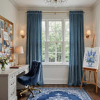 NICETOWN Slate Blue Velvet Curtains 84 Inch Length – Pom Pom Room Darkening Drapes for Nursery & Boys Room, Thermal Insulated Soft Window Treatments, 52" W x 84" L, 2 Panels