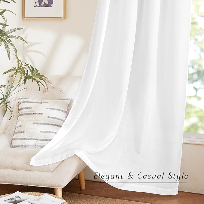 NICETOWN White Linen Curtains 132 inches Long, Grommet Privacy Added Linen Burlap Drapes with Light Filtering Window Treatments for Bedroom/Living Room, W55 x L132, 2 Panels