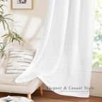 NICETOWN Rustic Linen 144 inch Long Curtains for Living Room, Grommet Privacy Added Thick Linen Weave with Light Filter Window Curtains & Drapes for Bedroom, White, W55 x L144, 2 Panels