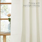 NICETOWN Thick Linen Bedroom Curtains 63 inch Length 2 Panels, Grommet Privacy Added Linen Weave Window Treatments with Light Filtering Drapes for Kids Room, Off White, W42 x L63