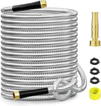 SPECILITE 125 FT Garden Hose, 304 Stainless Steel Metal Heavy Duty Flexible Water Pipe, Kink Free, Durable, Lightweight for Yard, Outdoor with Rubber Grip