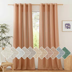 NICETOWN Flax Linen Curtains 108 inches Long for Large Windows, Ring Top Privacy with Light Filtering Linen Blend Drapes for Bedroom/Living Room, Burnt Orange, W55 x L108, Set of 2