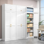 Kitchen Pantry Cabinet, 86 Inch Tall Metal Storage Cabinet, Food Pantry cabinets with Doors and Shelves, White Storage Cabinets for Living Room, Dining, Office, Bathroom, Assembly Required