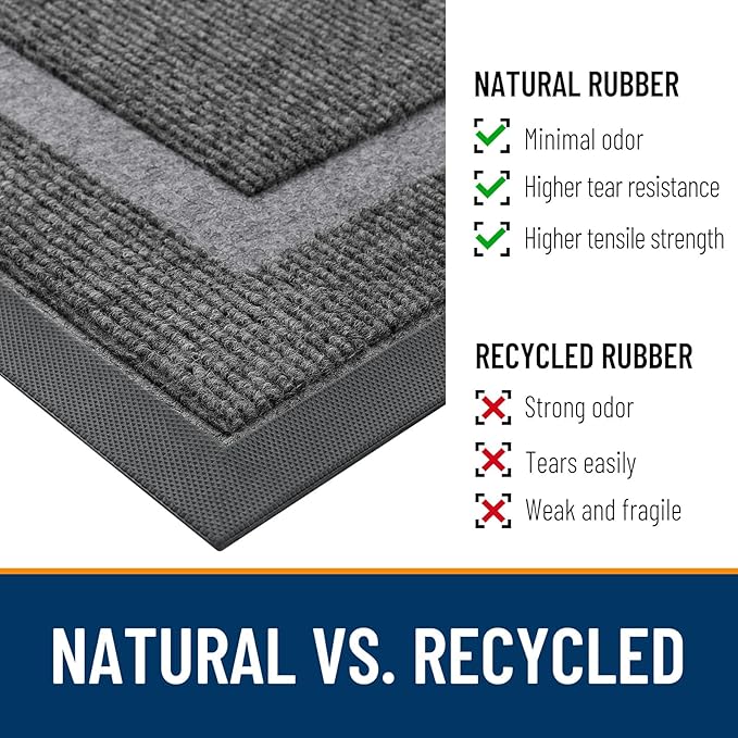 OLANLY Front Door Mat Indoor Outdoor Entrance, Waterproof All-Season, All-Weather Doormat, Sturdy Natural Rubber, Fade Resistant, Low Profile, Easy Clean Patio Porch Entryway Mat, 47x30, Dark Grey
