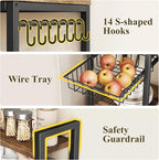 Baker Rack with Power Outlet - Microwave Stand with Storage, Large Coffee Bar Station with 14 Hooks, Metal Kitchen Shelf Rack for Spices, Pots (Rustic Brown) | with Power Outlet, with Storage, with 14 Hooks, for Spices, for Pots