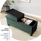 Storage Ottoman Bench with Bins, 43-in Storage Bench for Bedroom End of Bed, Folding Foot Rest Ottoman for Living Room Max 660lbs, Velvet Ottomans, Green