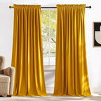 NICETOWN Warm Gold Velvet Curtains 84 inches Long, Room Darkening Drapes for Family Room/Holiday Fete, Rod Pocket Classic Privacy Protect Panels for Summer, Autumn & Winter (1 Pair, 96 inch)