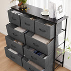 Dresser for Bedroom with 9 Drawers, Anti-Tip Tall Fabric Chests Storage Organizer Tower Furniture with Wooden Top Metal Frame for Clothes, Closet, Living Room, Hallway, Entryway