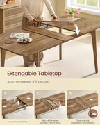 VASAGLE MAEZO Collection - Extendable Dining Table for 4/6/8, Kitchen Table with Tapered Legs, Curved Transitions, for Dining Room, Kitchen, Home Office, Honey Brown UKDT090K01V1